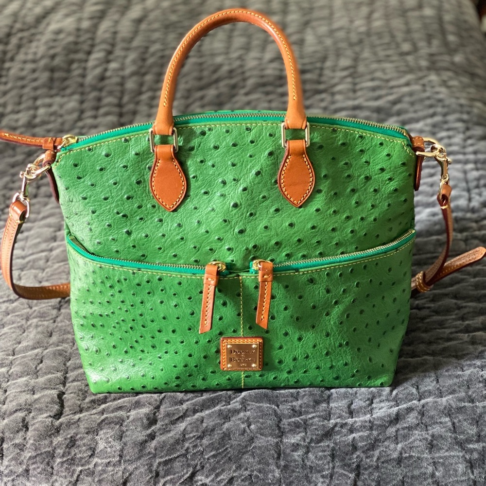 Dooney Bourke Dillon Ostrich Green satchel Tote Handbag